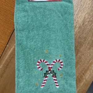 St. Nicholas Square Green Hand Towel with Candy Cane Design